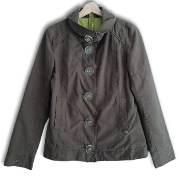 SOIA & KYO / Cotton Pin Stripe Pattern Peacoat Jacket Short Coat Brown Sz S - Picture 1 of 15